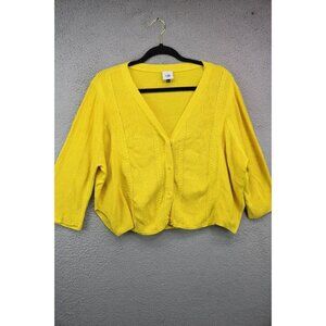 Cabi Bright Yellow Oversized Button-Up Cropped Sweater-Small-3/4 Sleeve